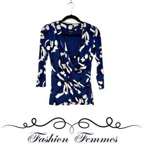 Lauren Navy Printed Wrap Top